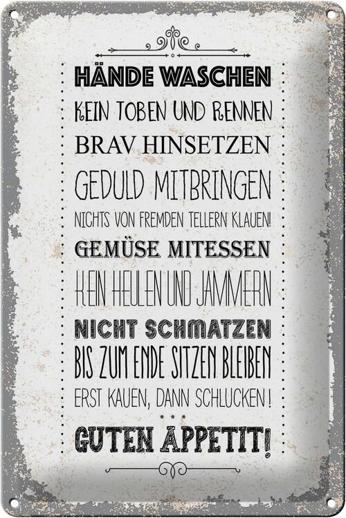 Blechschild Spruch Hände waschen kein toben rennen 20x30cm