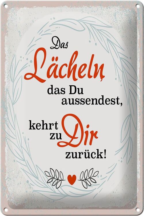 Blechschild Spruch Lächeln kommt zu DIR zurück 20x30cm