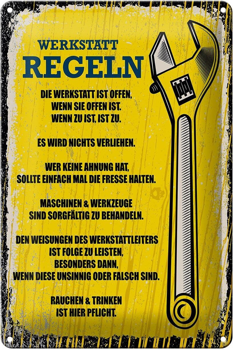 Blechschild Spruch lustig Werkstatt Regeln 20x30cm