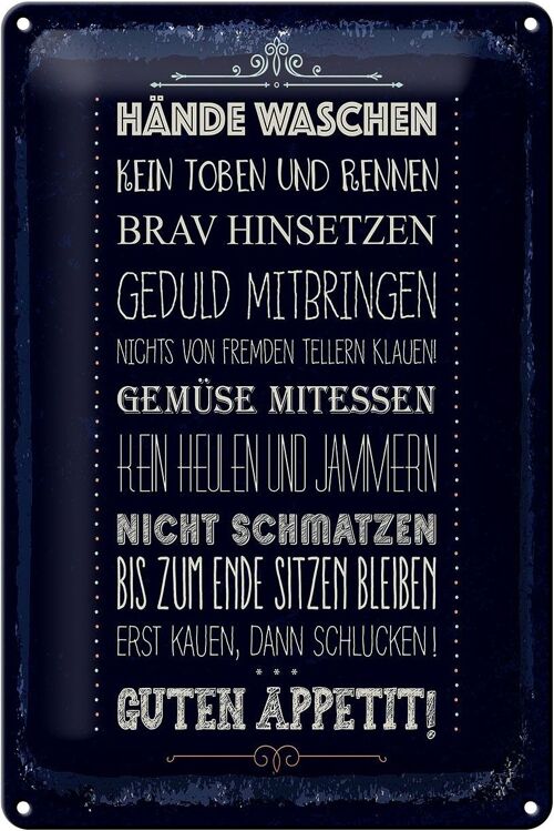 Blechschild Spruch Hände waschen kein toben 20x30cm