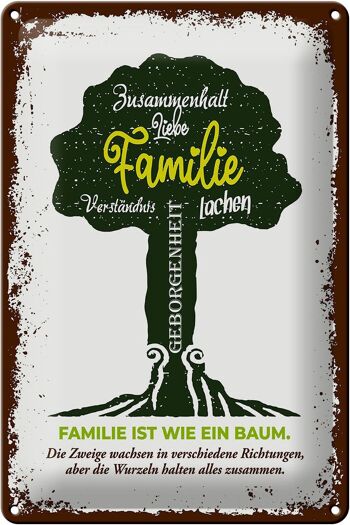 Plaque en tôle disant que la famille est comme un arbre 20x30cm 1