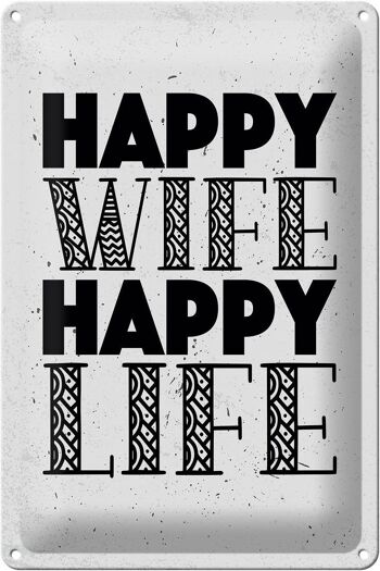 Panneau en étain disant Mme Happy Wife Happy Life, panneau blanc 20x30cm 1