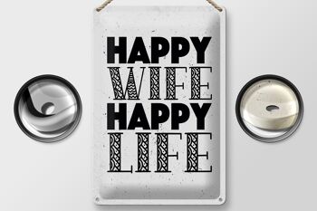 Panneau en étain disant Mme Happy Wife Happy Life, panneau blanc 20x30cm 2
