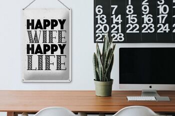 Panneau en étain disant Mme Happy Wife Happy Life, panneau blanc 20x30cm 3