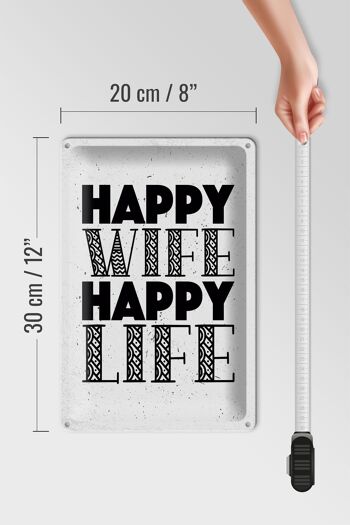 Panneau en étain disant Mme Happy Wife Happy Life, panneau blanc 20x30cm 4