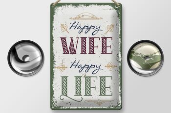 Plaque en étain disant Happy Wife Happy Life 20x30cm 2