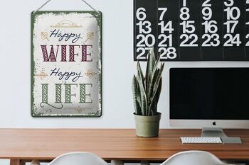 Plaque en étain disant Happy Wife Happy Life 20x30cm 3