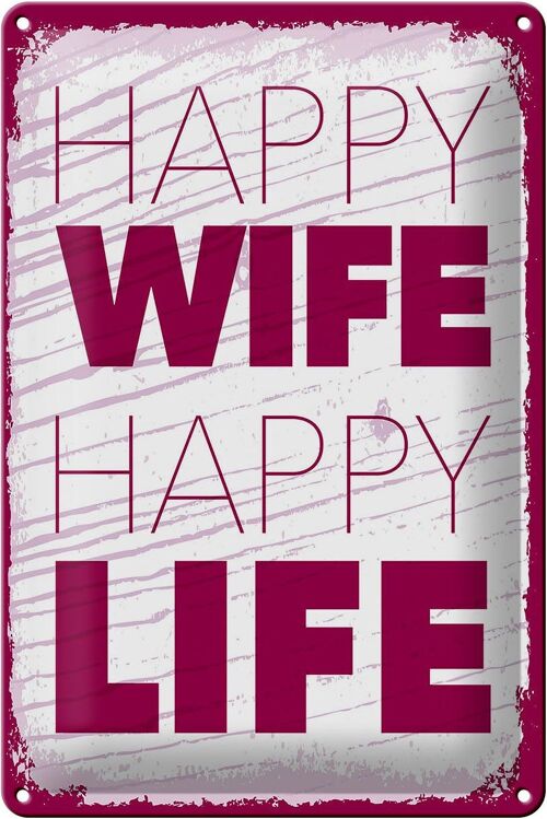 Blechschild Spruch Frau Happy wife happy Life 20x30cm