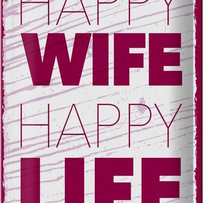 Cartel de chapa que dice Sra. Feliz esposa, vida feliz 20x30cm