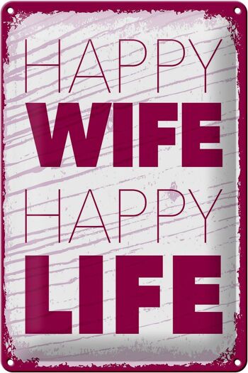 Panneau en étain disant Mme Happy Wife Happy Life 20x30cm 1
