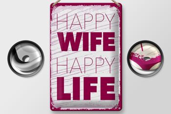 Panneau en étain disant Mme Happy Wife Happy Life 20x30cm 2
