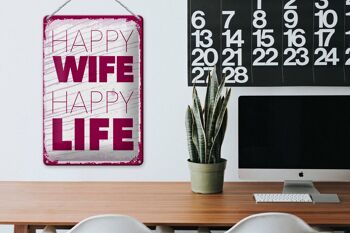 Panneau en étain disant Mme Happy Wife Happy Life 20x30cm 3