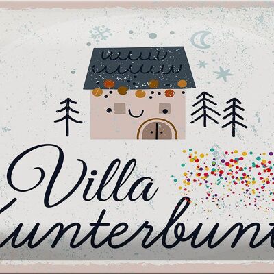 Targa in metallo con scritta House Villa Kuntebunt colorata 30x20 cm