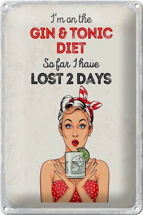 Blechschild Spruch I`m on the Gin & Tonic Diet rot 20x30cm