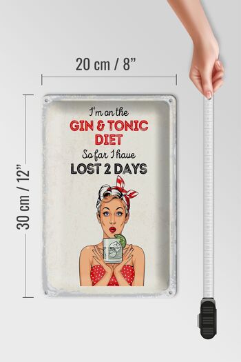 Plaque en étain disant Je suis au régime Gin & Tonic rouge 20x30cm 4