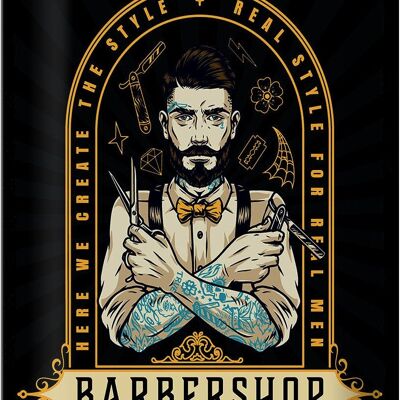 Targa in metallo con scritta Barbershop Here we Greate Style 20x30 cm