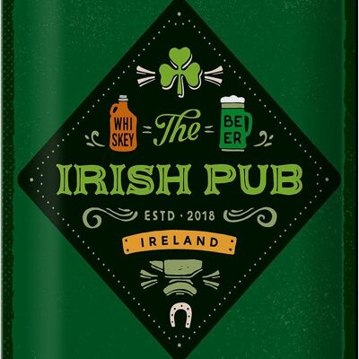 Panneau en étain disant Irlande Irish Pub Whisky Beer 20x30cm