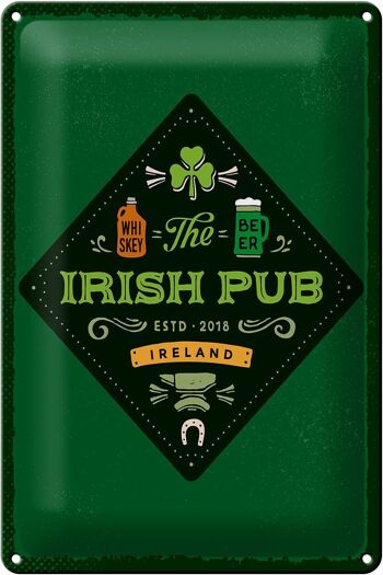 Panneau en étain disant Irlande Irish Pub Whisky Beer 20x30cm 1