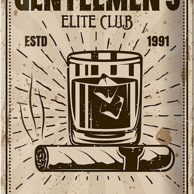 Cartel de chapa que dice Whisky Cigars elite club real men 20x30cm