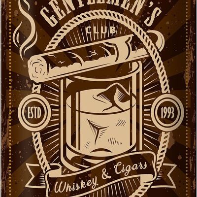 Plaque en tôle indiquant Gentlemen's Club Whisky & Cigars 20x30cm