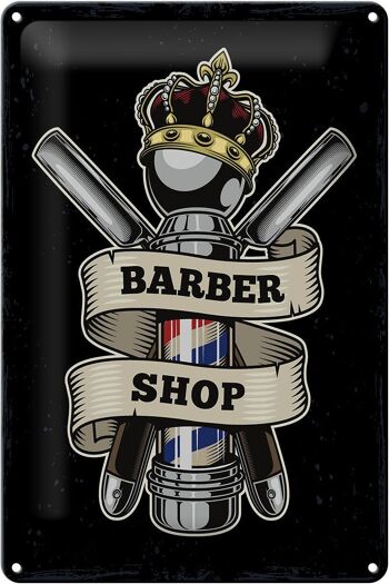 Panneau en étain disant Barbershop Coiffeur Salon Cheveux 20x30cm 1