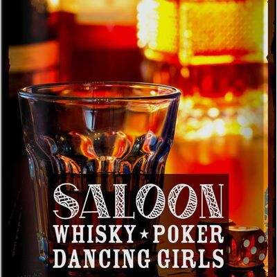 Targa in metallo con scritta Saloon Whiskey Poker Cigar Girls 20x30 cm