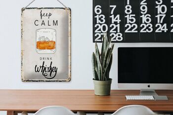 Panneau en étain disant Keep Calm Drink Whisky 20x30cm 3