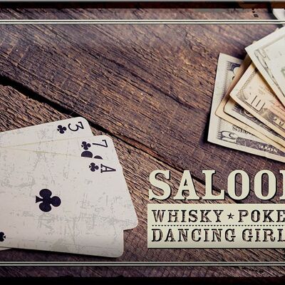 Targa in metallo con scritta Saloon Whiskey Poker Dancing 30x20 cm