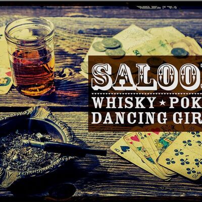 Panneau en étain disant Saloon Whisky Poker Dancing Girls 30x20cm