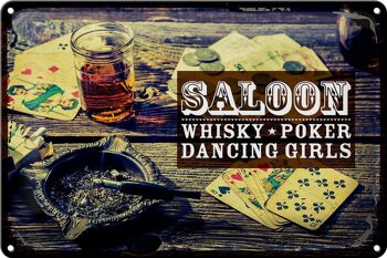 Panneau en étain disant Saloon Whisky Poker Dancing Girls 30x20cm 1