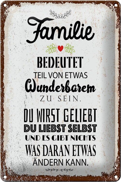 Blechschild Spruch Familie Teil von etwas wunderbarem 20x30cm