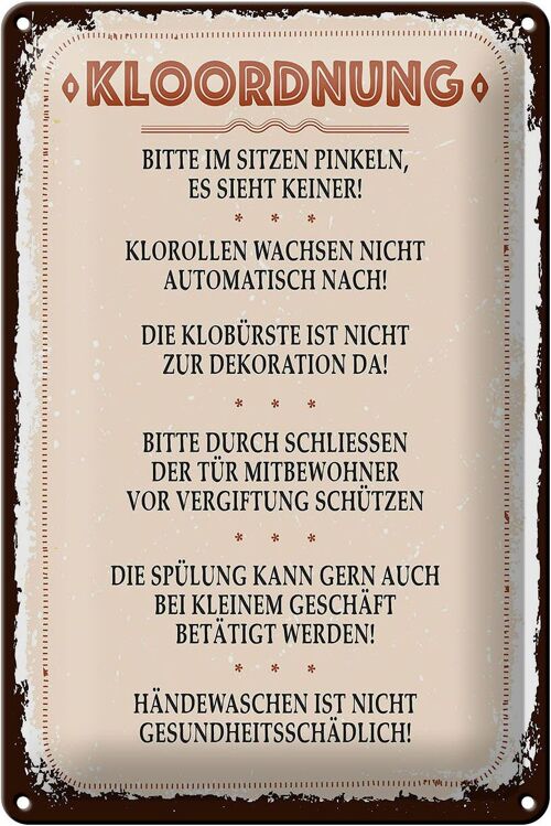 Blechschild Spruch Kloordnung bitte im sitzen pinkeln 20x30cm