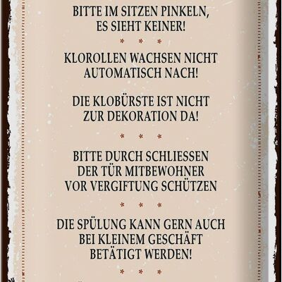 Blechschild Spruch Kloordnung bitte im sitzen pinkeln 20x30cm