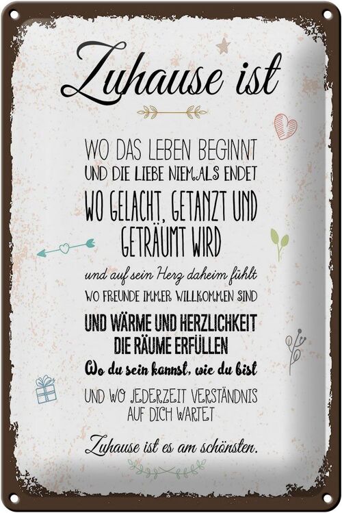 Blechschild Spruch Zuhause ist wo das Leben beginnt 20x30cm