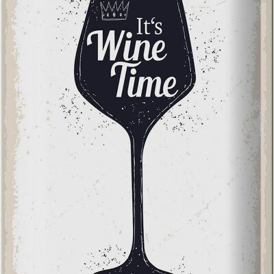 Cartel de chapa que dice Vino, es hora del vino 20x30cm
