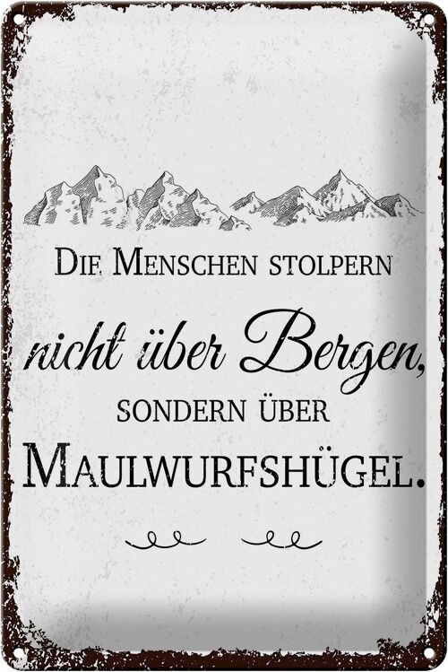 Blechschild Spruch Menschen stolpern nicht über Bergen 20x30cm