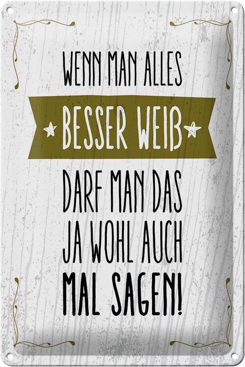 Blechschild Spruch Wenn man alles besser weiß sagen 20x30cm