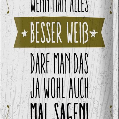 Blechschild Spruch Wenn man alles besser weiß sagen 20x30cm