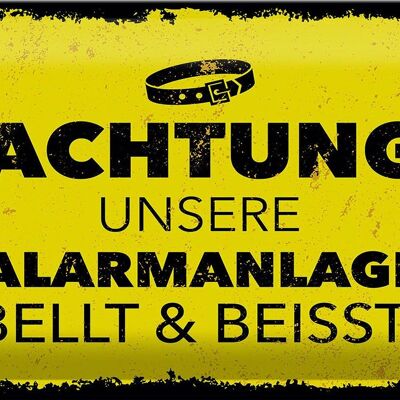 Blechschild Hund Achtung unsere Alarmanlage beisst 30x20cm