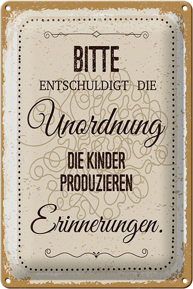 Targa in metallo con scritto "Per favore scusate il disordine". 20x30 cm