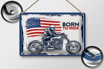 Panneau en étain disant Biker Born to Ride USA 30x20cm moto 2