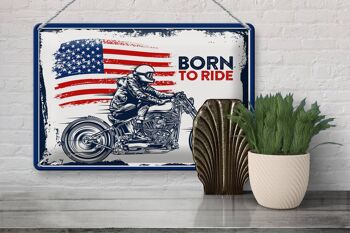 Panneau en étain disant Biker Born to Ride USA 30x20cm moto 3