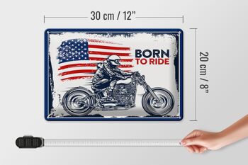 Panneau en étain disant Biker Born to Ride USA 30x20cm moto 4