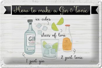 Plaque en tôle disant Comment faire un Gin & Tonic 30x20cm 1