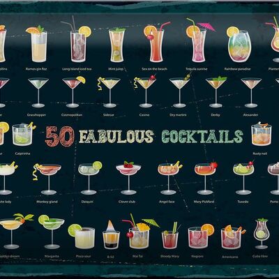 Plaque en tôle 50 Fabulous Cocktails Drinks 30x20cm