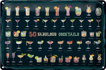 Plaque en tôle 50 Fabulous Cocktails Drinks 30x20cm 1