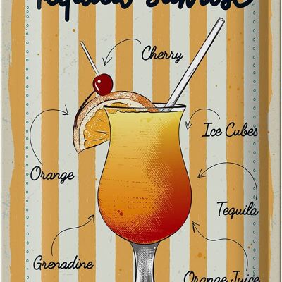 Cartel de chapa Tequila Sunrise Cereza Naranja 20x30cm
