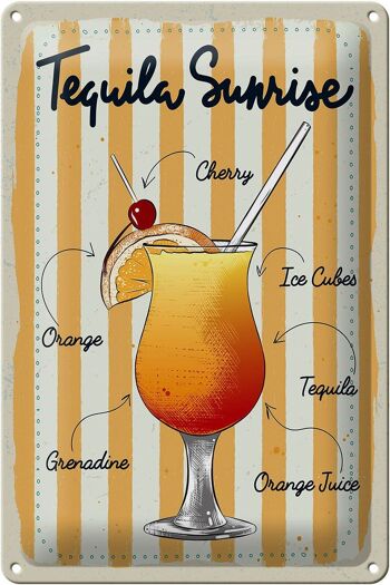 Plaque en tôle Tequila Sunrise Cerise Orange 20x30cm 1