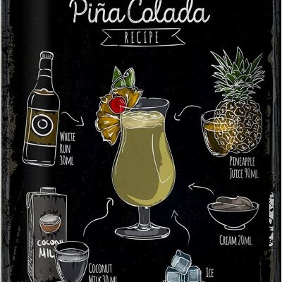 Blechschild Rezept Pina Colada Coktail Recipe 20x30cm