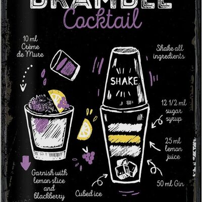 Blechschild Rezept Bramble Cocktail Recipe 20x30cm